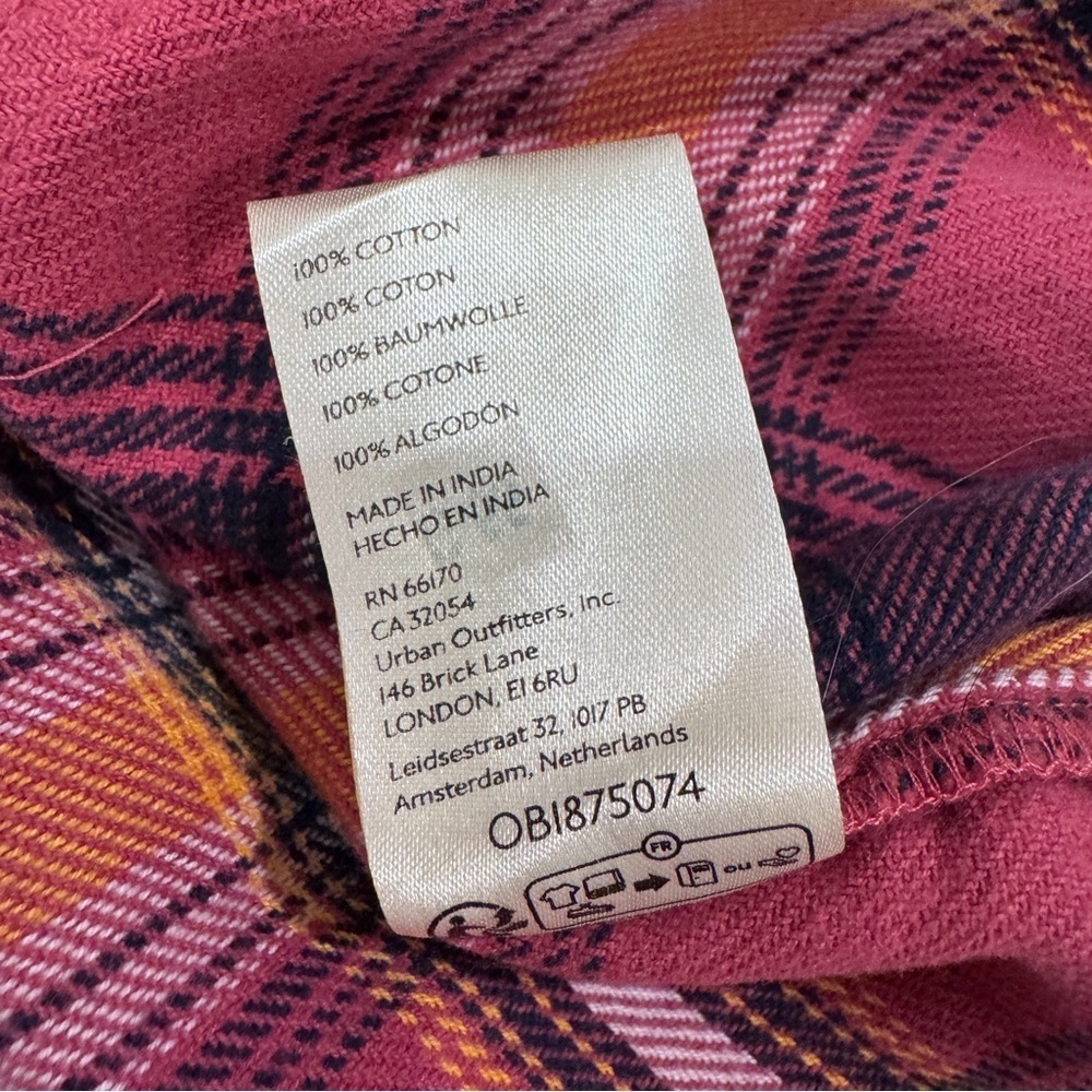 Free People We the Free Patched Up Plaid Cotton Shirt Oversized Grunge Pink XS - Picture 16 of 16